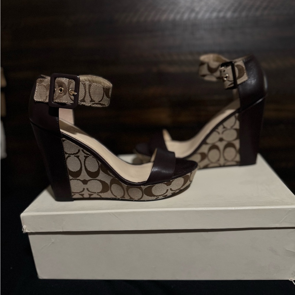 Coach Dark Brown Signature Wedges
